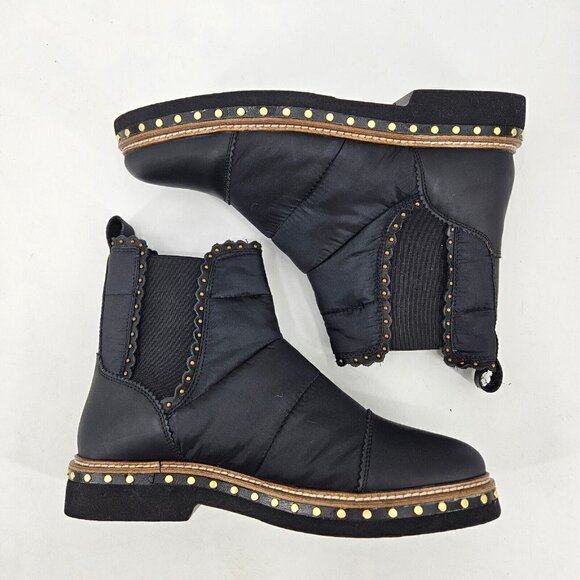 New Free People Atlas Puffer Chelsea Boots Womens 39/9 Black Leather Nylon - Picture 5 of 10